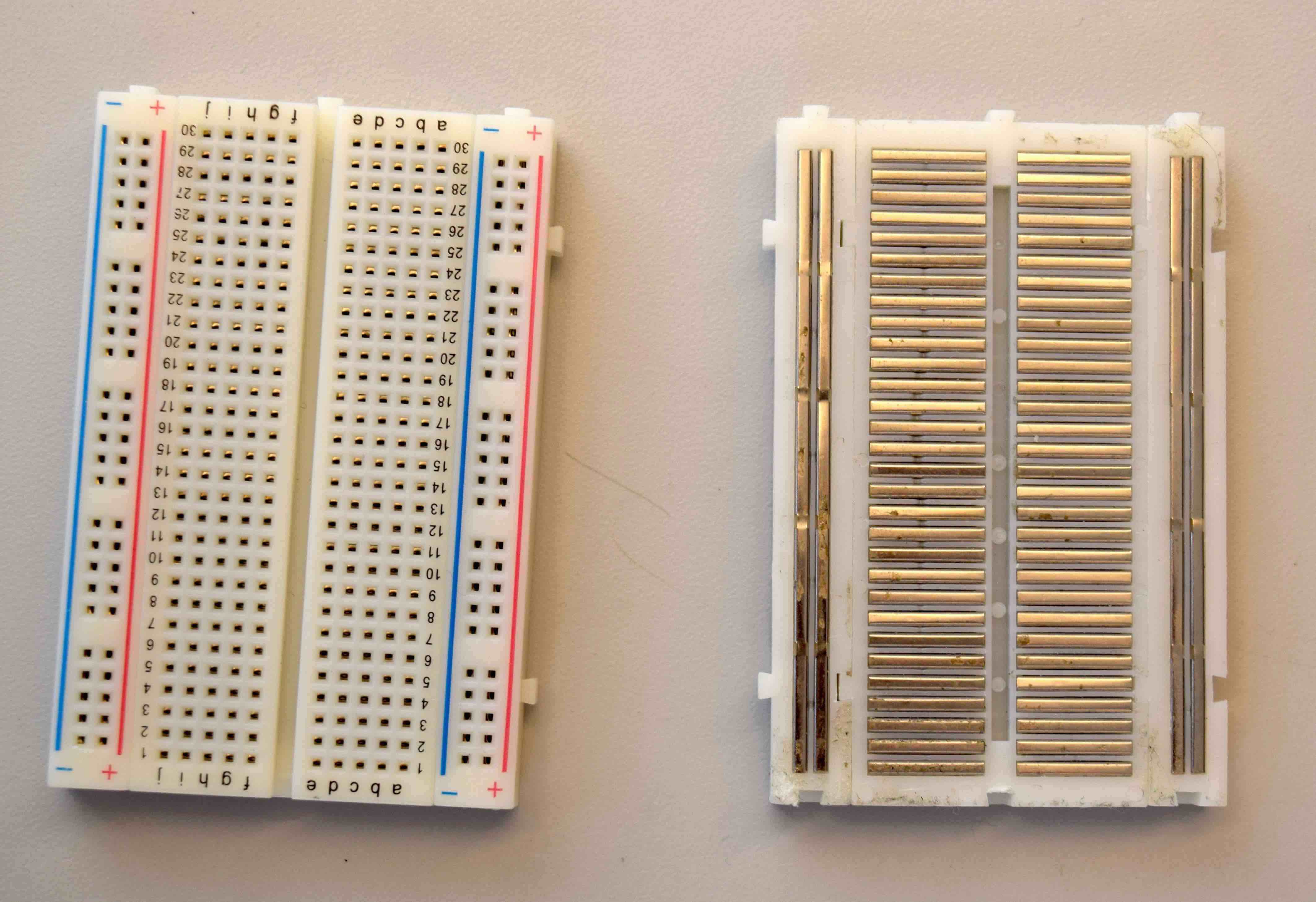 How breadboard rows and columns are connected.